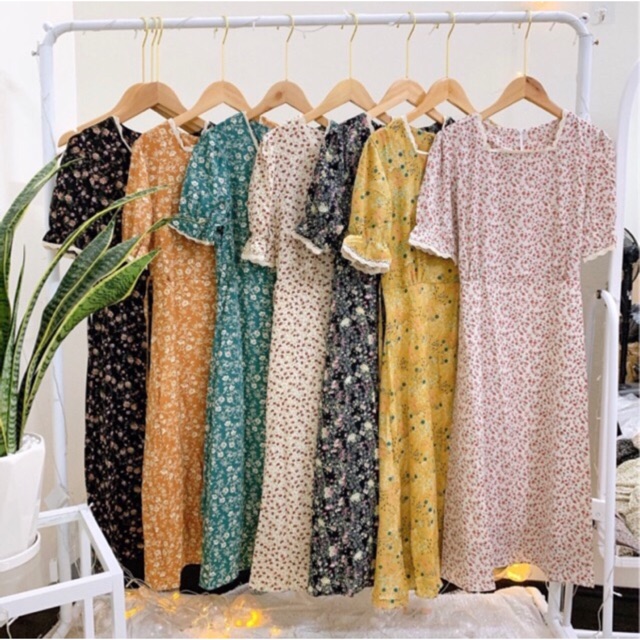 [Mã WASTMAY giảm 15% tối đa 30K đơn 150K] [VIDEO] Váy hoa nhí cổ vuông ren tay ngắn dáng mới- váy tiểu thư vintage