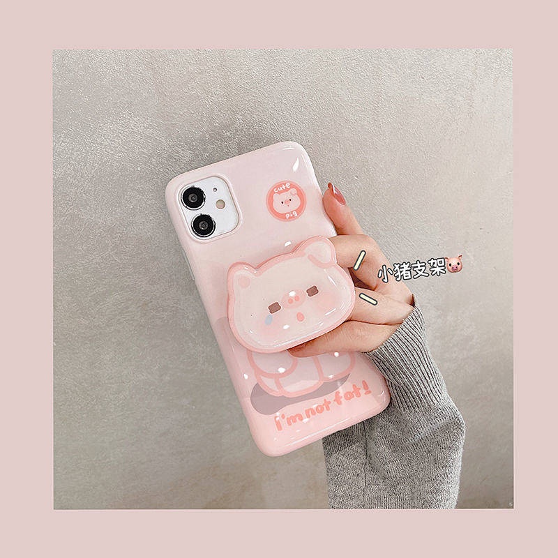 Ốp điện thoại có giá đỡ hình chú heo đáng yêu thích hợp cho IPHONE 12 PRO/ MAX 11 X/ XR/ XS 8 PLUS 7