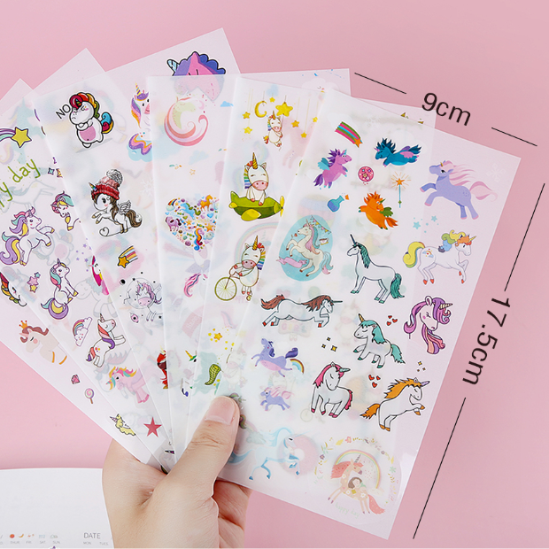 Set 6 tấm miếng dán họa tiết kỳ lân hoạt hình dễ thương