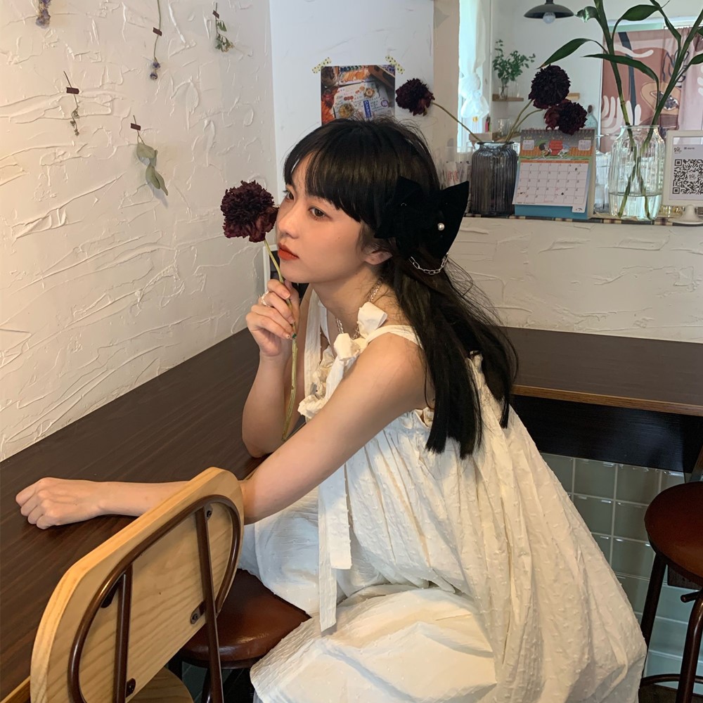 Kẹp Tóc Nơ Dây Nhung Đính Ngọc Trai