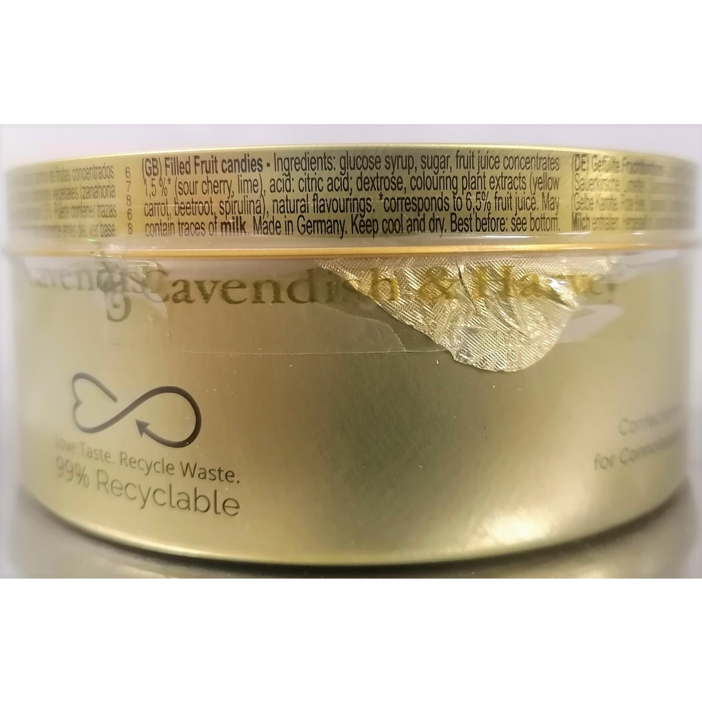 [Hộp thiếc 175g – Cherry &amp; Lime] KẸO ANH ĐÀO NHÂN CHANH VỎ XANH [Germany] CAVENDISH &amp; HARVEY Drops Filling (tbo)