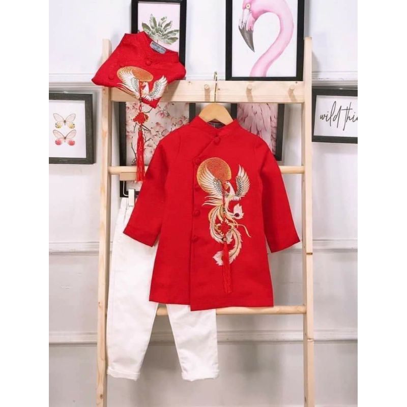 ÁO DÀI CÁCH TÂN GẤM CAO CẤP THÊU CÔNG CHO BÉ TRAI