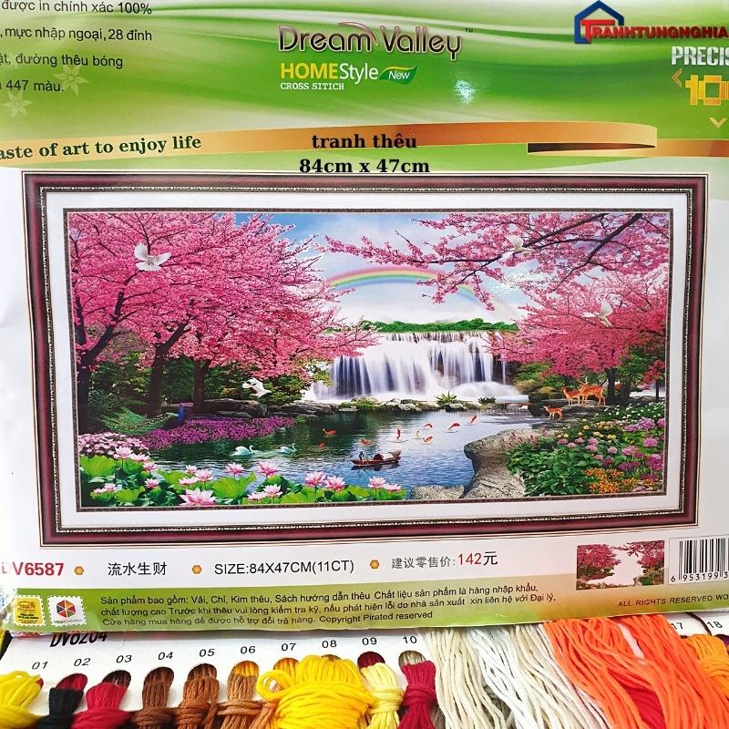 Tranh đính đá - tranh thêu chữ thập phong cảnh non nước hữu tình