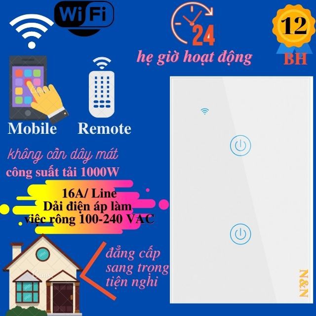 [BH 12-Th đổi mới] Công tắc thông minh wifi điều khiển từ xa qua điện thoại hẹn giờ cảm ứng Tuya 220V