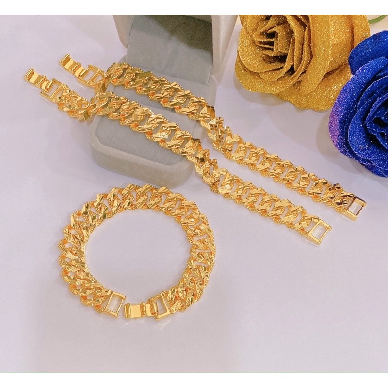 Lắc tay nữ kiểu xích chạm dát vàng 18 cao cấp mẫu mới cực đẹp