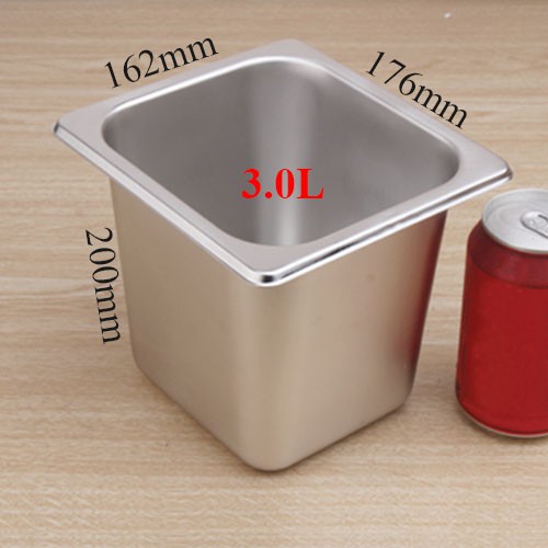 Combo 5 Khay Inox Đựng Thạch Topping Đựng Thực Phẩm Vuông GN 1/6 (Có Nắp