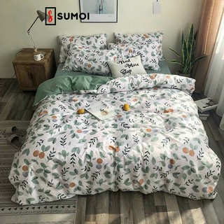 Combo ga trải giường kèm vỏ chăn vỏ gối SUMOI Elegance mẫu táo xanh, drap chun bọc nệm