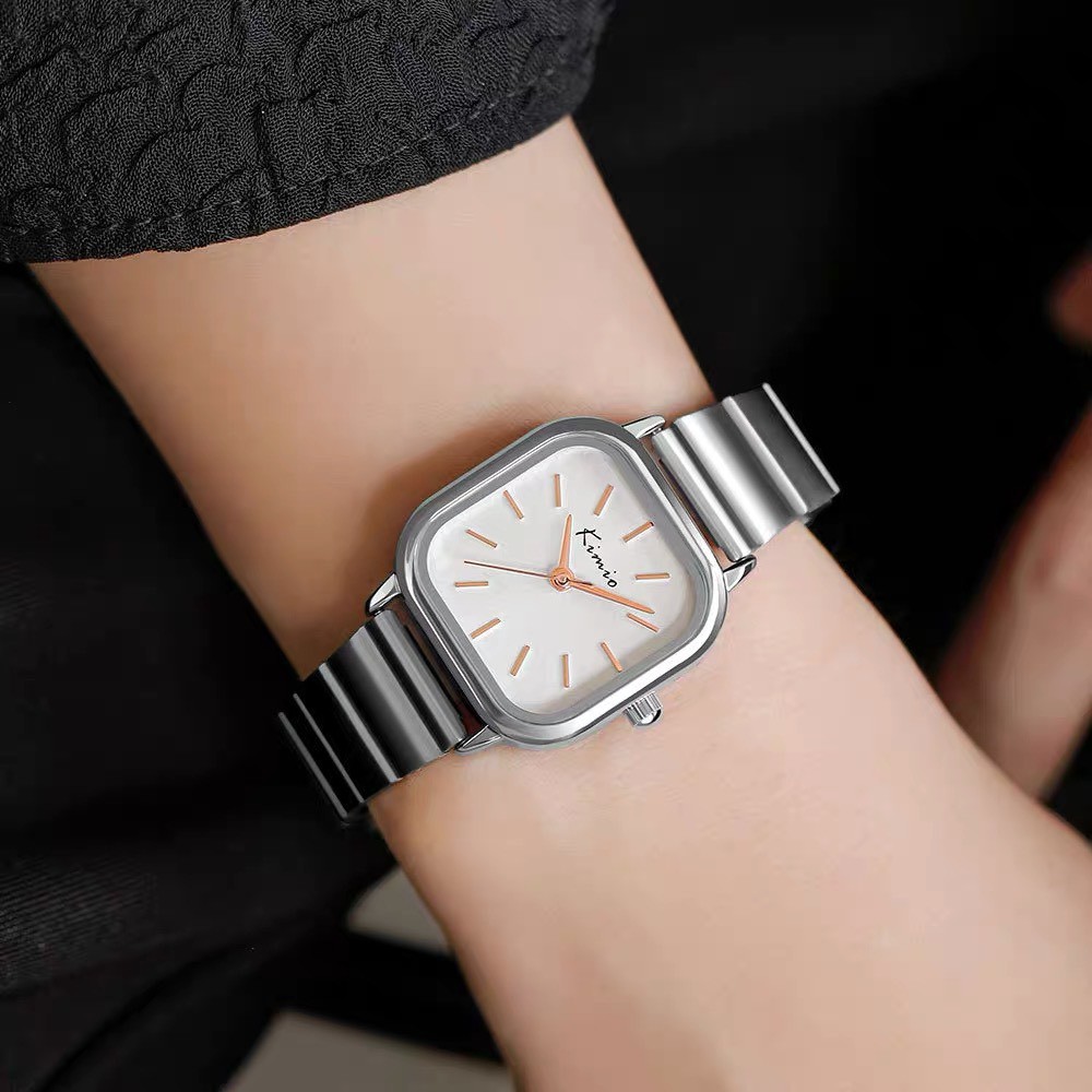 Đồng hồ nữ Kimio Hàn Quốc mặt vuồng nhỏ mini , dây kim loại , kính sapphire chống xước bảo hành 24 tháng chống nước