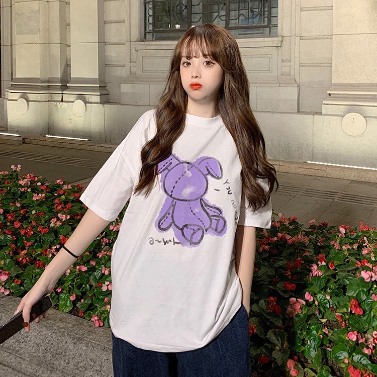 NRVP Áo thun tay ngắn cổ tròn mềm mại in họa tiết phong cách Hàn Quốc thời trang cho nữ