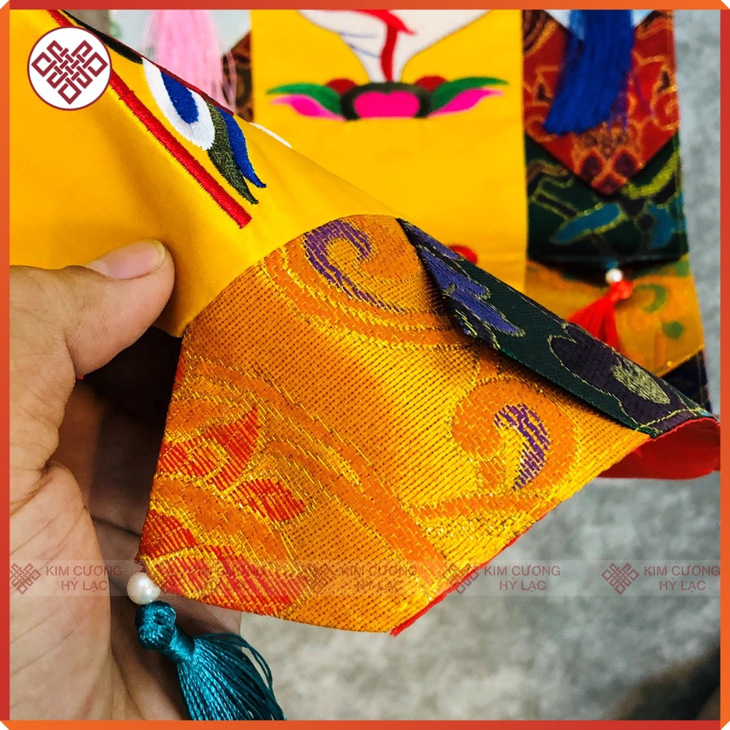 Phướn Bát Cát Tường  Mật Tông [Kim Cương Hỷ Lạc] 150x25cm Gấm Lụa