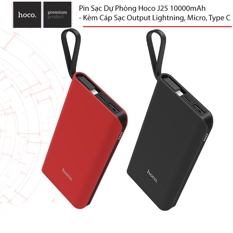 Pin sạc dự phòng 10000 mah Hàng Chính hãng Hoco J25 Chân Iphone Samsung Typec