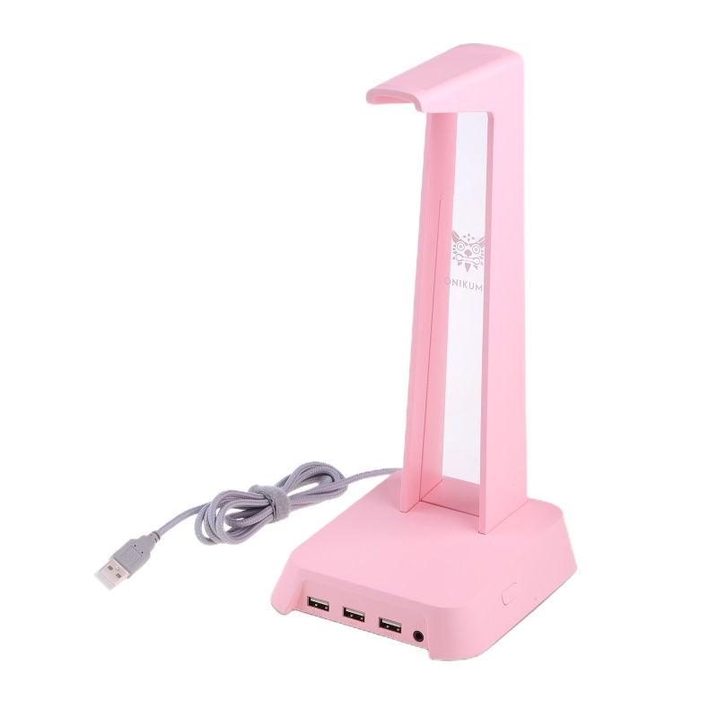 Giá Đỡ Tai Nghe Chơi Game 3 Cổng USB Màu Đen / Hồng RGB Tiết Kiệm Không Gian