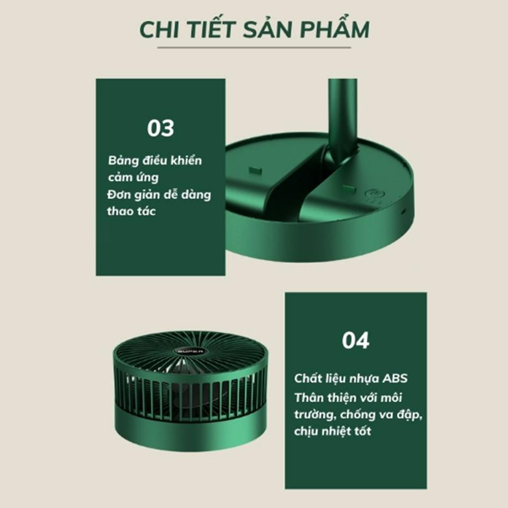 Quạt Tích Điện Mini Kèm GIÁ ĐỠ ĐIỆN THOẠI Để Bàn Cao Cấp