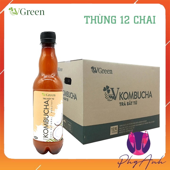 Trà bất tử Kombucha Vgreen chai nhựa 330ml Combo 5 chai