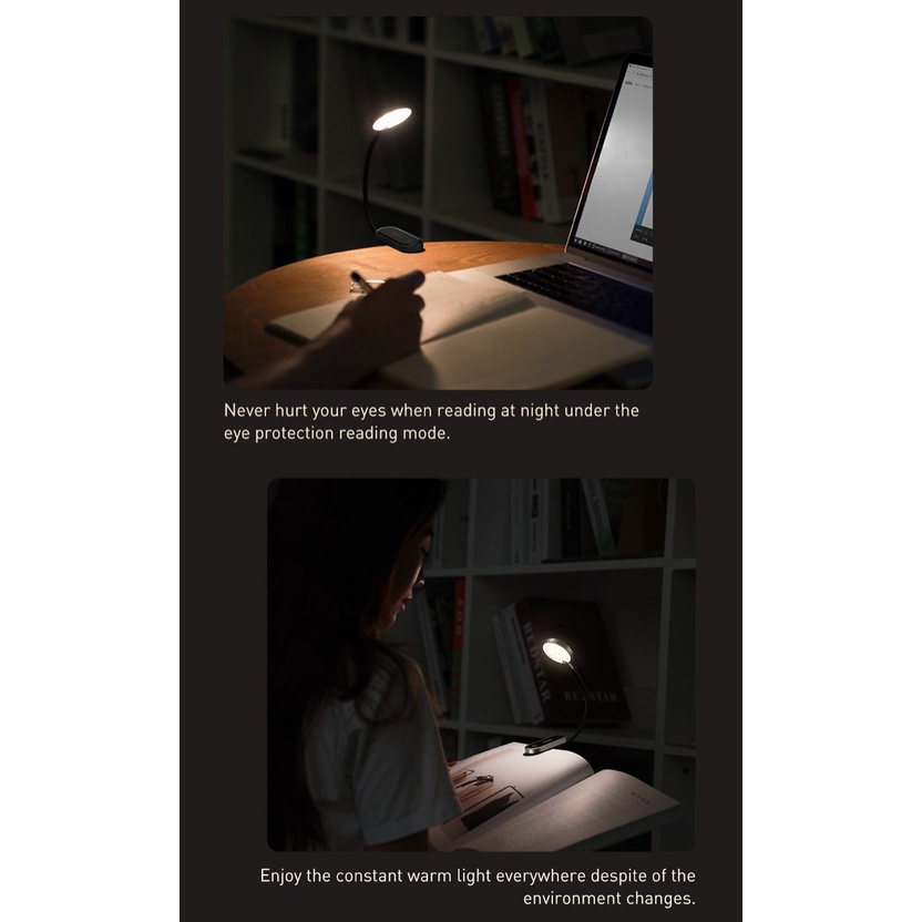 Đèn đọc sách mini, pin sạc tiện dụng Baseus Comfort Reading Mini Clip Lamp (Dịu mắt, chân kẹp, 3 mức sáng, 350mAh, 24h)
