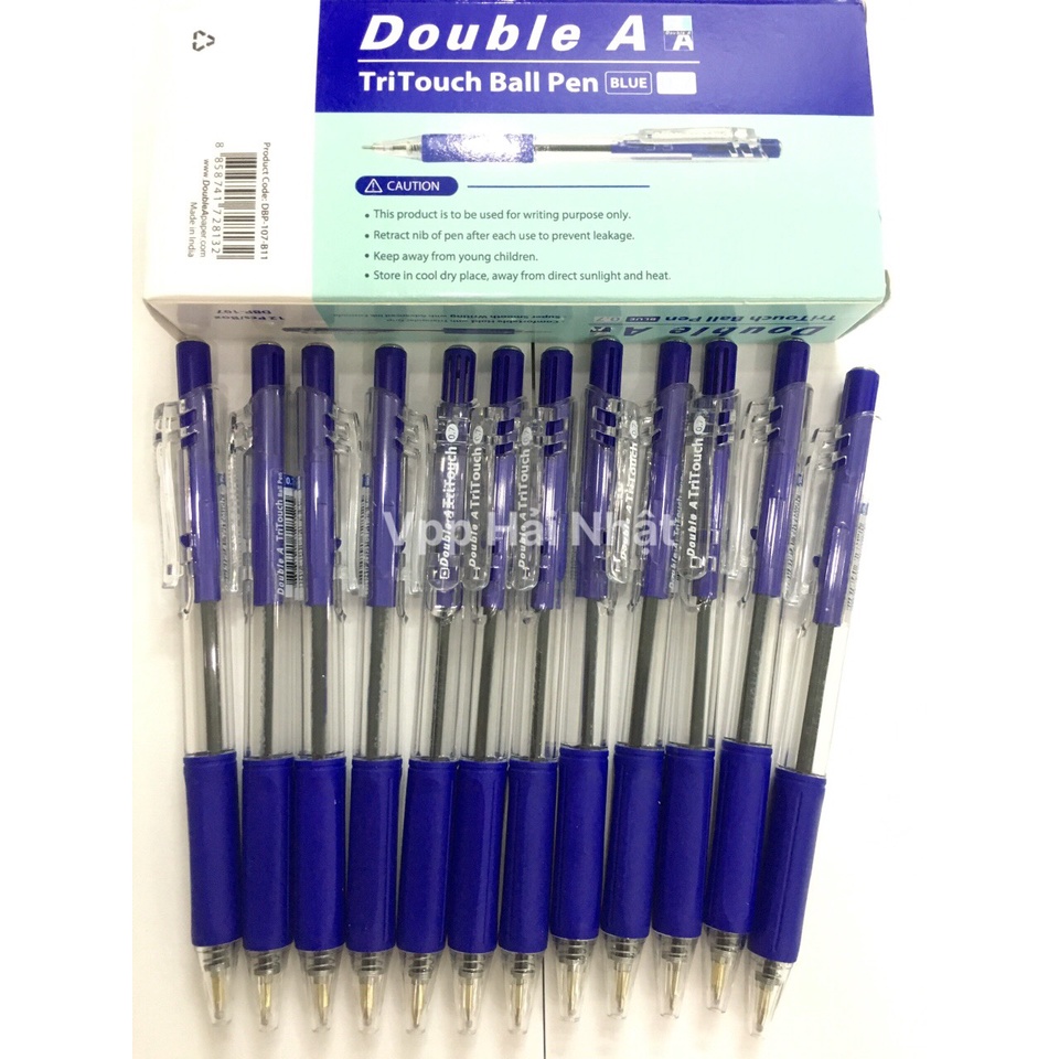 Hộp 12 cây bút bi Double A Tritouch - Thái Lan 0,7mm - Màu xanh