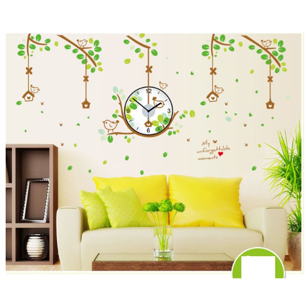 Decal Trang Trí Tường Kèm Đồng Hồ Dán Tường KHỦNG LONG VÀNG ( Cao Cấp )