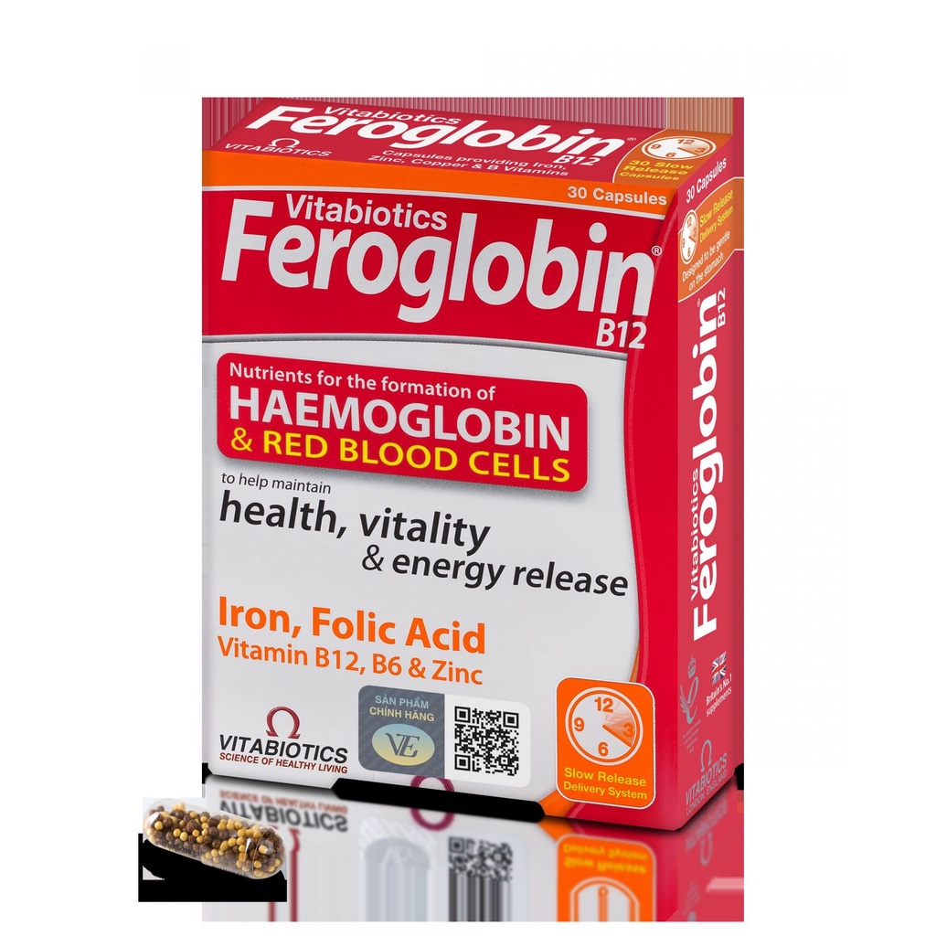 Viên uống bổ sung sắt và vitamin cho mẹ bầu Feroglobin Vitabiotics 30 viên (Hàng nhập khẩu chính hãng)