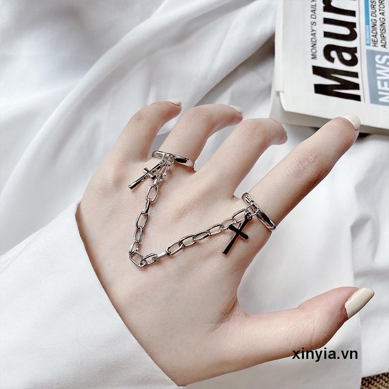 Nhẫn Hình Chữ Thập Phối Dây Xích Phong Cách Hip Hop Thời Trang Cho Nam Và Nữ