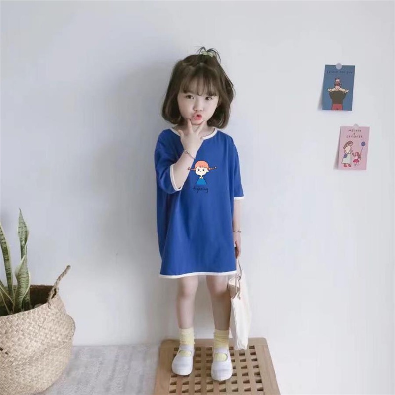 Đầm Thun Tay Ngắn Phong Cách Hàn Quốc Xinh Xắn Cho Bé Gái
