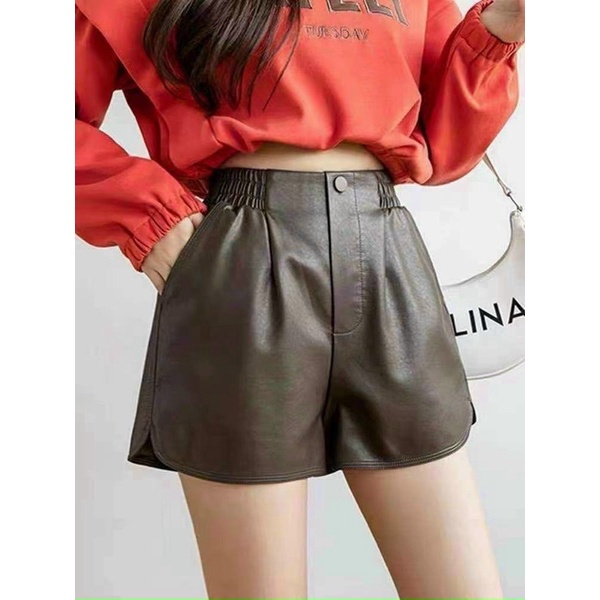 Quần short da chun hàng QS đẹp, Quần đùi nữ da PU cạp cao QS2813 - NhiNhi Shop