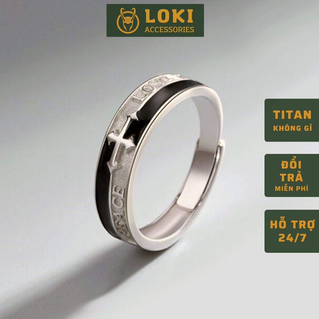 Nhẫn nam nữ tròn thời trang unisex Loki Accessories màu bạc chất Titan đẹp đơn giản không gỉ - Nhẫn Love CR Ring