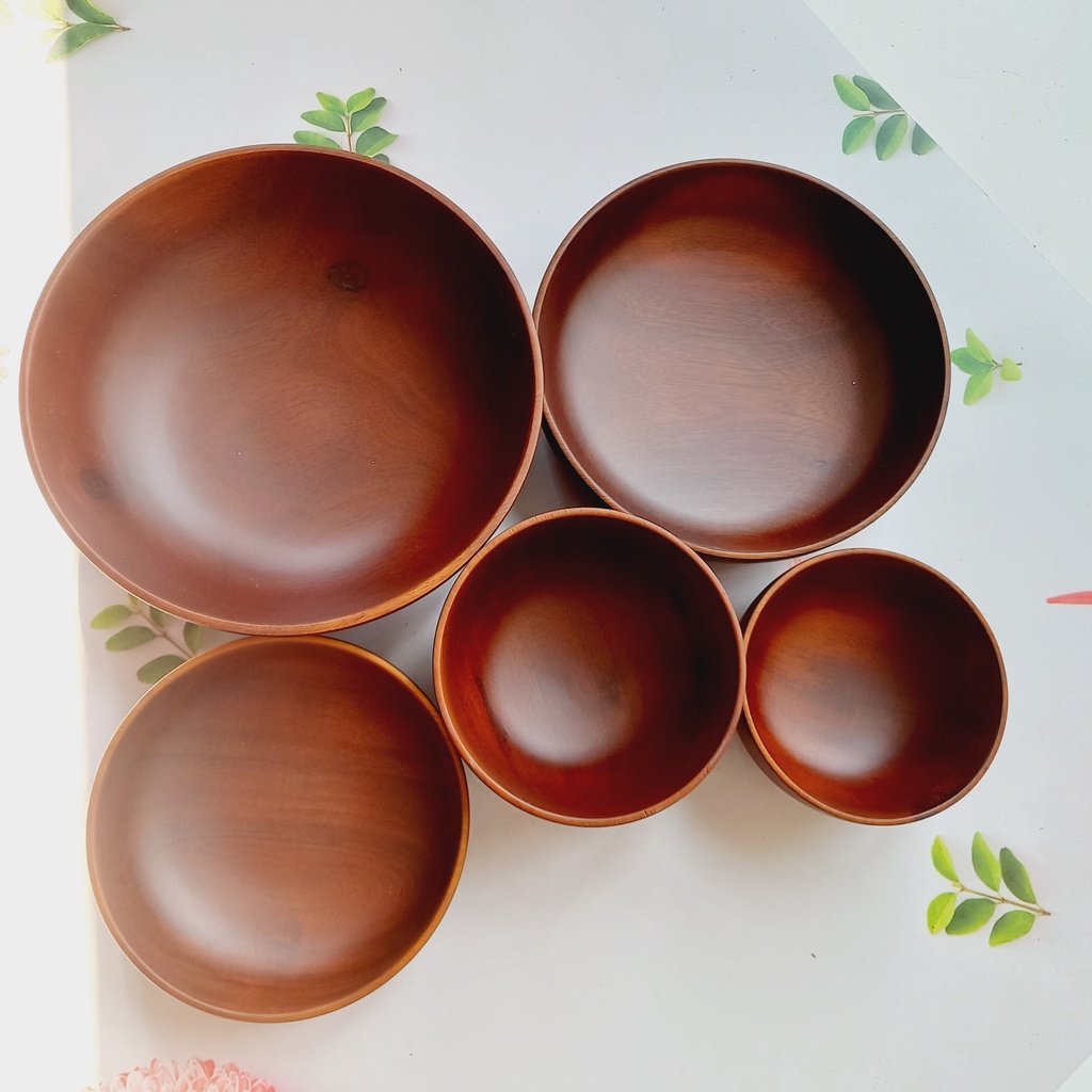 Bát Gỗ Keo Nâu Đỏ 10x5/12x7/14x4/18x5/20x7cm, An Toàn Cho Sức Khỏe, Trái Cây, Súp Decor Trang Trí Chụp Ảnh Của Vitrapro
