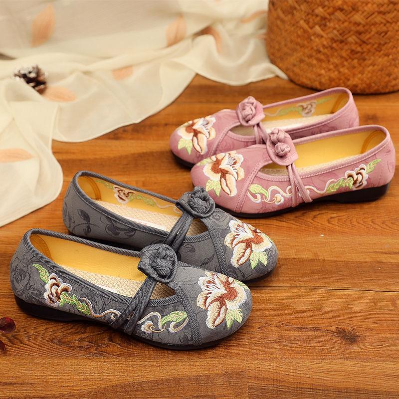 Giày Vải Đế Mềm Chống Trượt Thêu Họa Tiết Phong Cách Bắc Kinh Cổ Điển Thời Trang Xuân Thu
