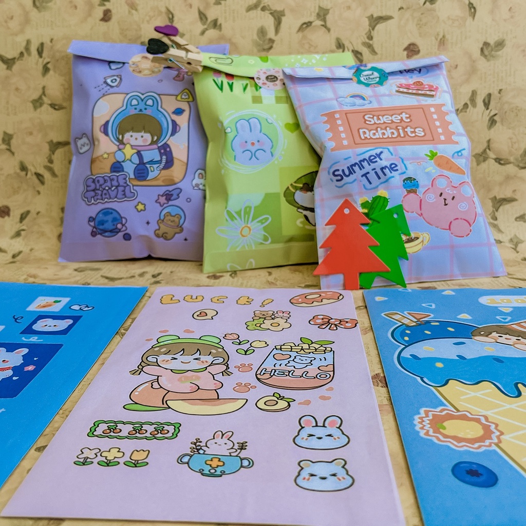 Túi giấy đựng quà, bánh kẹo in hình hoạt tiết dễ thương giá rẻ ( tặng kèm sticker)