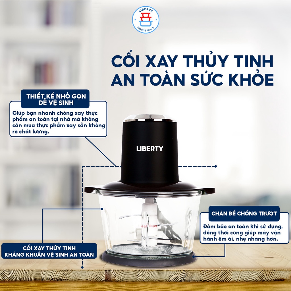 Máy xay thịt đa năng LIBERTY 2L cối thủy tinh cao cấp Công suất lớn Hàng chính hãng bảo hành 12 tháng