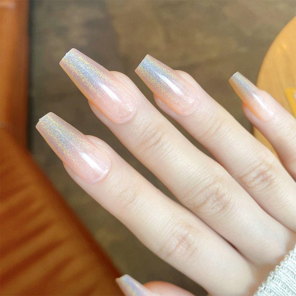 MIHAN1 Hộp 24 Móng Tay Giả Màu Trắng Gợn Sóng