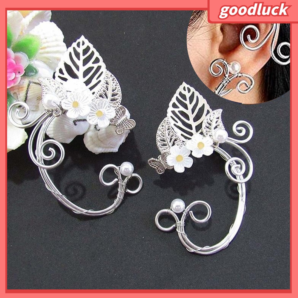 1 Khuyên Kẹp Vành Tai Hình Hoa Lá Đính Ngọc Trai Nhân Tạo Thời Trang