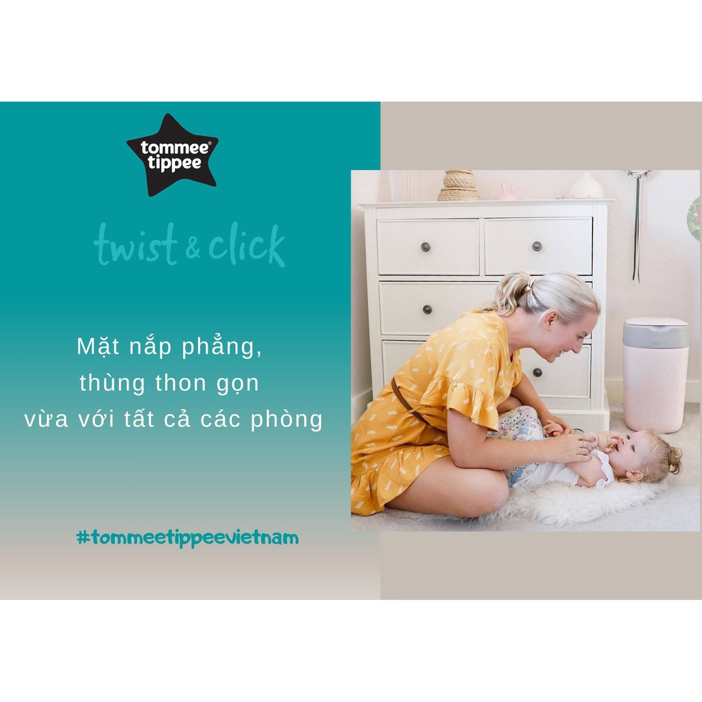 [Mã FMCGM100 - 10% đơn 500K] Thùng xử lý tã cho bé Tommee Tippee Twist &amp; Click – Hồng