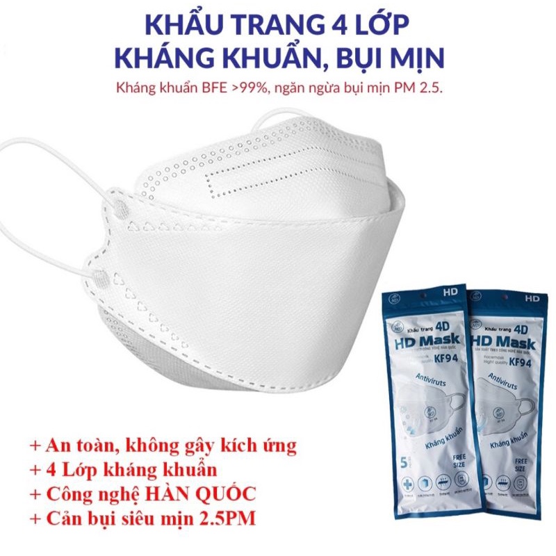 COMBO 10 TÚI Khẩu Trang 4D KF94 HD - Hoàng Dũng Mask Chống Bụi Mịn