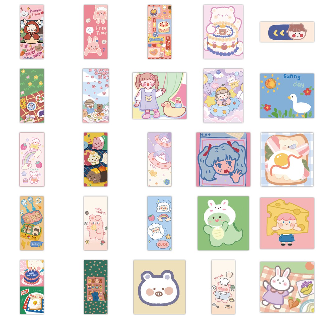Sticker dán mũ bảo hiểm chống nước, hình dán laptop, điện thoại sét 50 miếng họa tiết cute