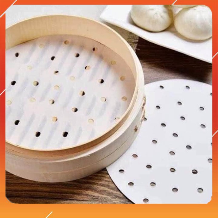Set 100 tờ Giấy nến đục lỗ , Giấy nến tròn lót xửng hấp, nồi chiên không dầu, hấp bánh bao 88288