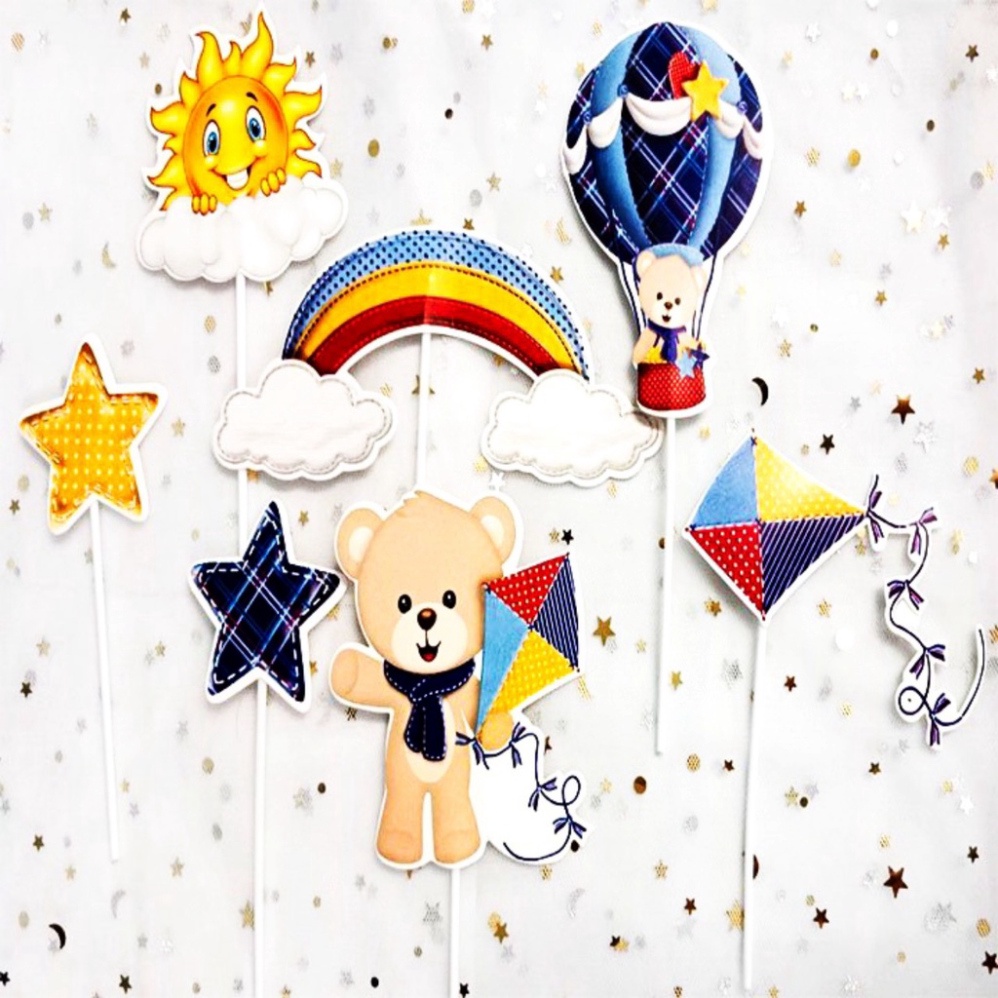 đồ trang trí bánh kem [FREESHIP❤️] sét cắm gấu khinh khí cầu