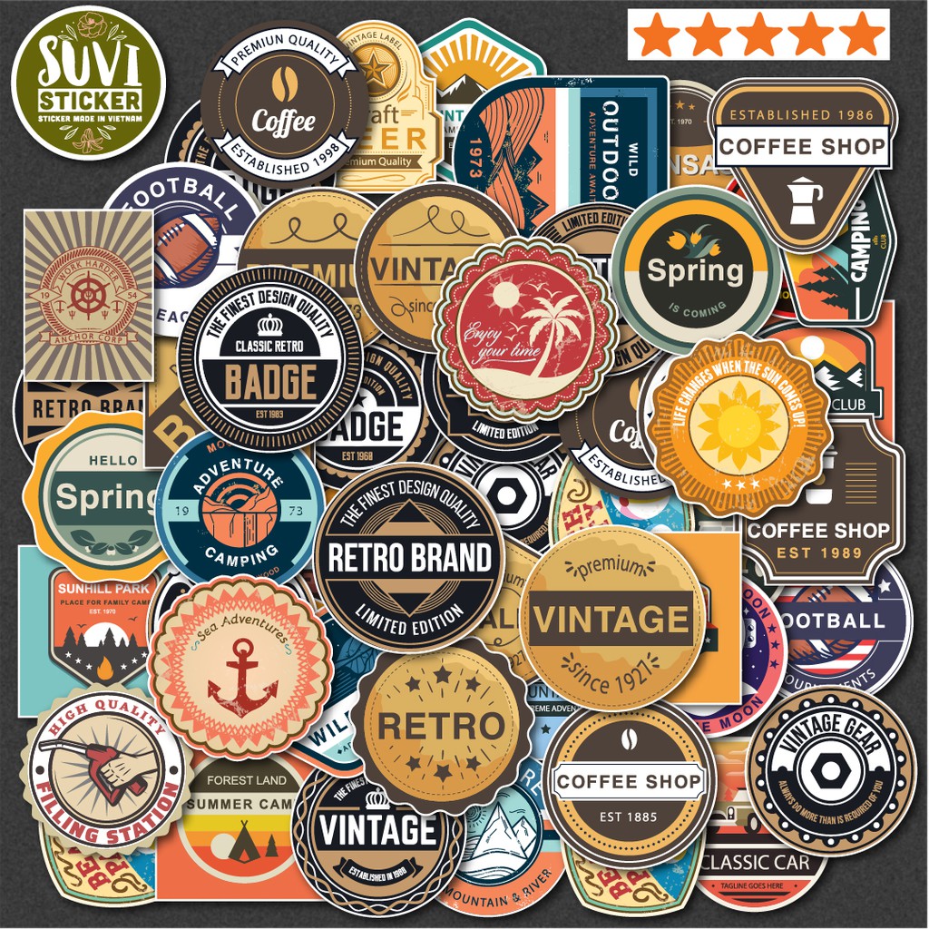 Sticker Vintage Labels chống nước sticker dán laptop, điện thoại, đàn guitar, mũ bảo hiểm, vali. MSP: V04