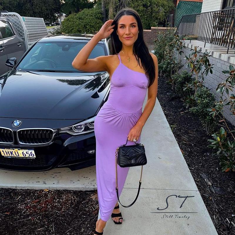 Đầm Hai Dây Dáng Ôm Dài Hở Lưng Màu Trơn Thời Trang CY03 Cho Nữ