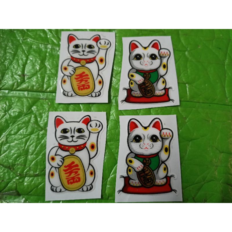 Bộ 4 tem nổi hình mèo thần tài 3D siêu đẹp