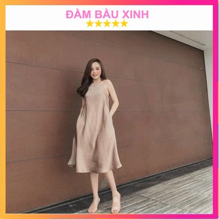 Đầm maxi cổ yếm maxi đi biển chất đũi lụa thoáng mát