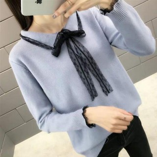 Áo len có cổ buộc nơ