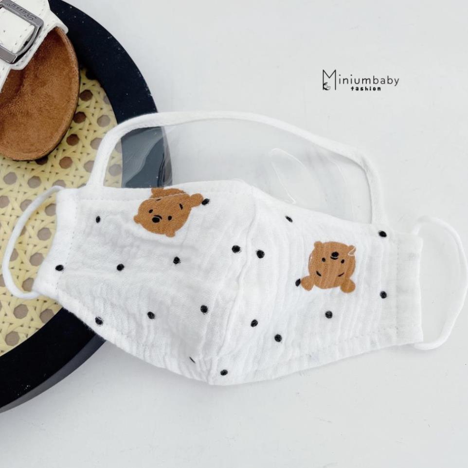 Khẩu trang vải Miniumbaby cho bé chất liệu xô muslin mềm thoáng cho bé từ 6 tháng đên 7 tuổi - KC115