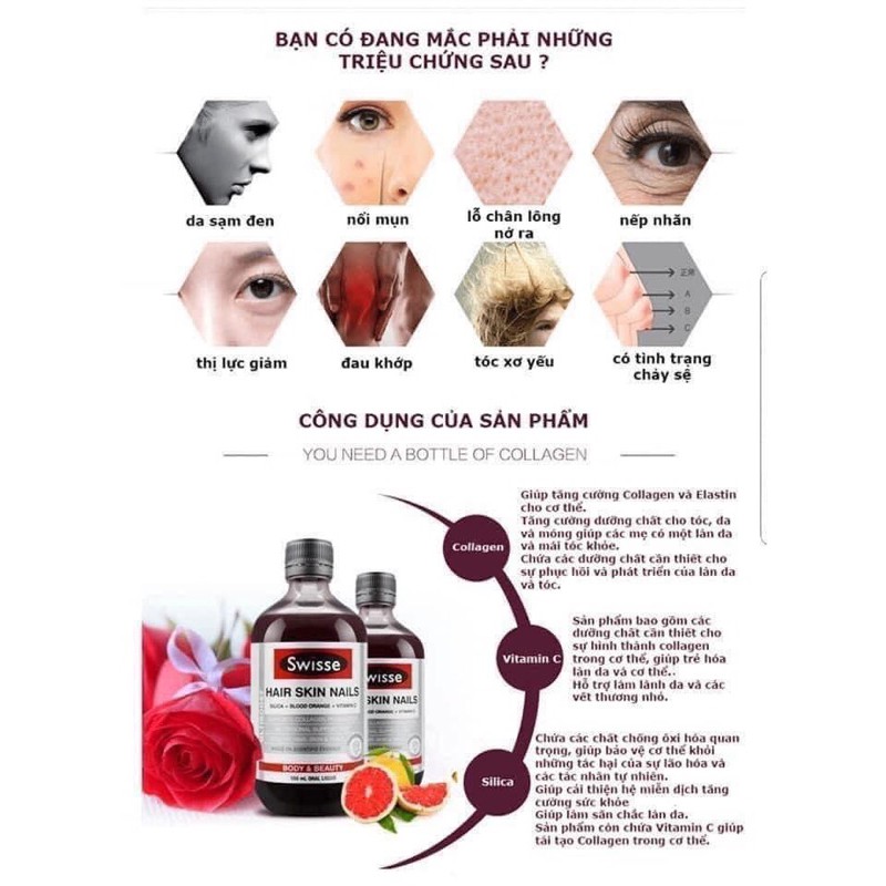 Collagen Hair Skin Nails Úc 500ml.Đủ bill