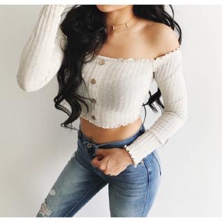 Áo croptop trễ vai tay dài