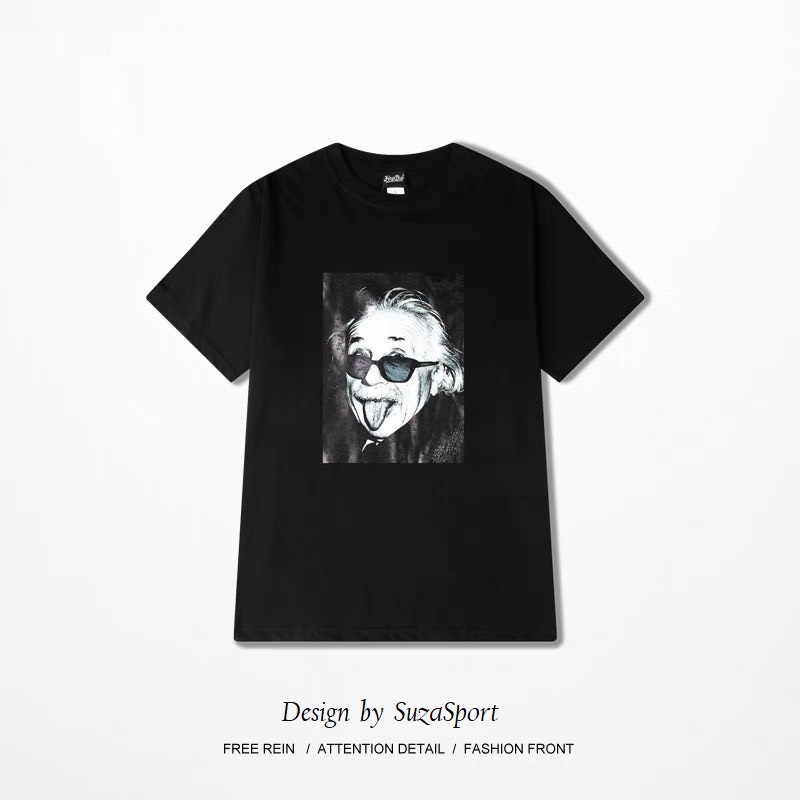 Áo thun Anhxtanh Đeo Kính Unisex Basic Tee 100% Cotton thiết kế SuzaSport, phông trơn nam nữ tay lỡ oversize form rộng