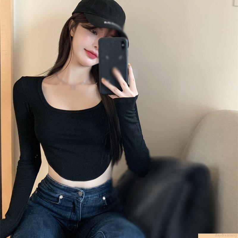 Áo Croptop Áo Thun Dài Tay Màu Sắc Thời Trang Quyến Rũ Cho Nữ Áo Thun Thể Thao