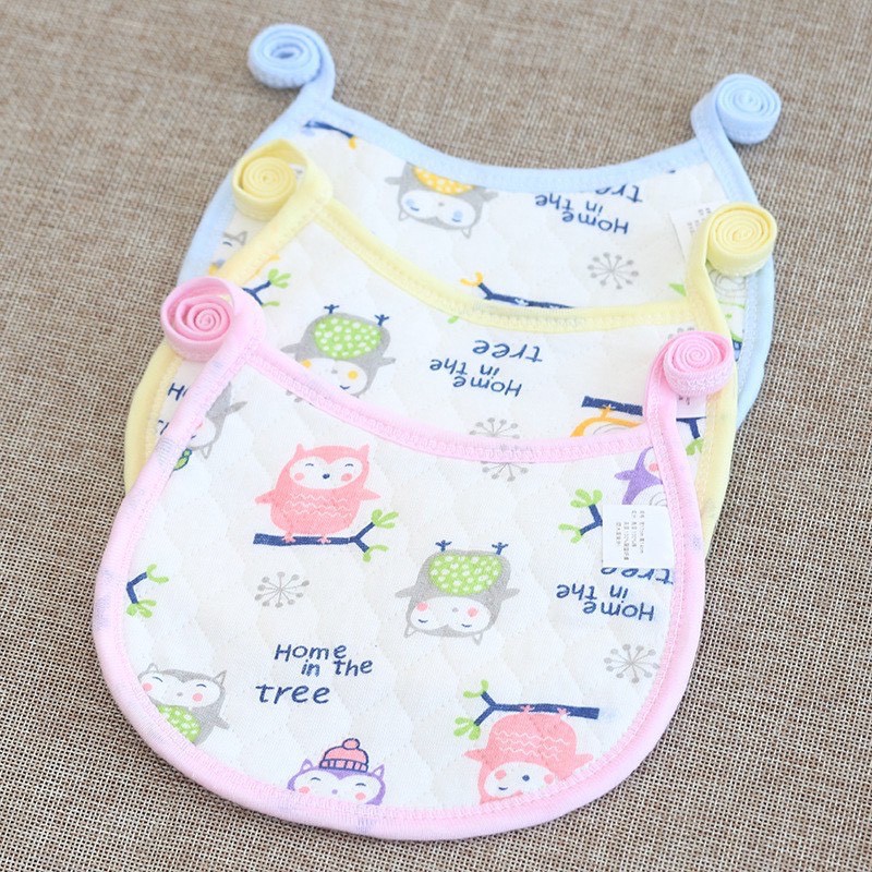 Yếm Ăn Dặm Cotton Trần Bông Chống Thấm Nước Họa Tiết Hình Cú Mèo Cho Bé