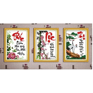 Tranh gắn đá toàn bộ - Tranh Phúc-Lộc-Thọ - treo phòng khách trang trí nhà cửa