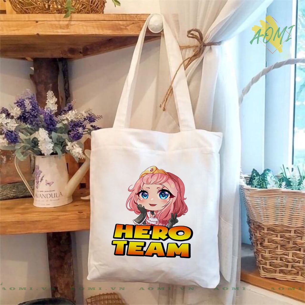 TOTE CANVAS HERO TEAM SIMMY SAMMY SIRO TIMMY KAMUI TÚI VẢI ĐEO VAI BAG KHÓA KÉO SIZE LỚN 33x38cm AOMIVN DU LỊCH DẠO PHỐ